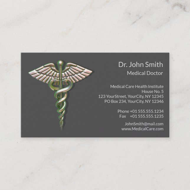 Chrome Holographic 3D Medical Caduceus Visitenkarte (Vorderseite)