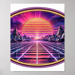 Chrome Horizon — Retro Synthwave-Sonnenuntergang Poster