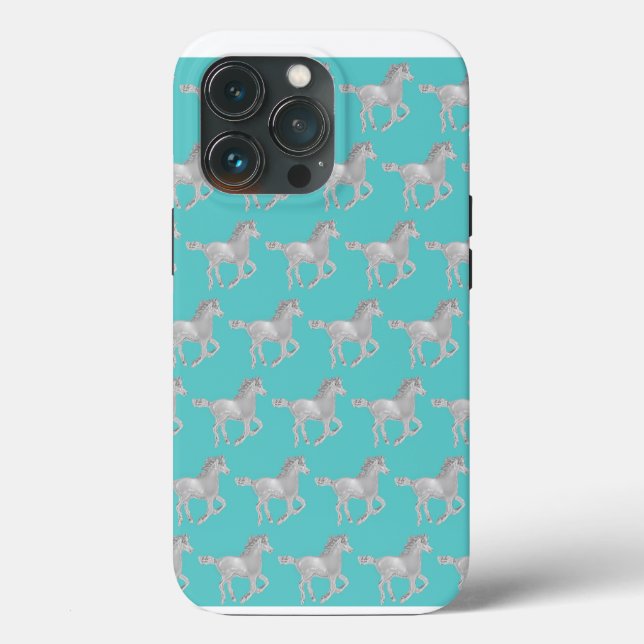 Chrome Horse Aqua Hintergrund Case-Mate iPhone Hülle (Rückseite)