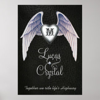 Chrome & Imitate Leather Winged Heart Poster
