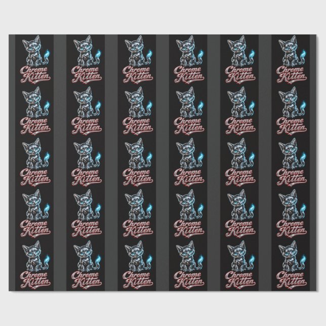 Chrome Kitten Schwarzes Geschenkpapier (Flach)