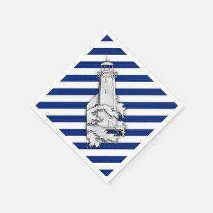 Chrome Leuchtturm auf Navy Stripes Print Serviette