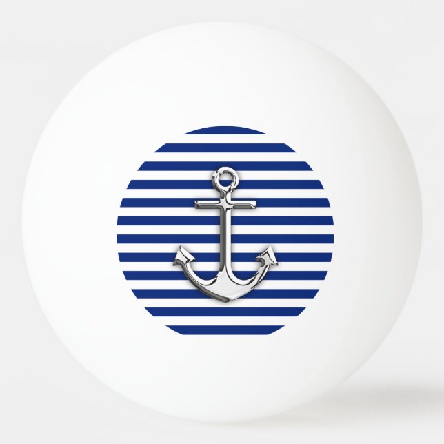 Chrome like Anchor auf Navy Blue Stripes Decke Tischtennisball (Vorderseite)