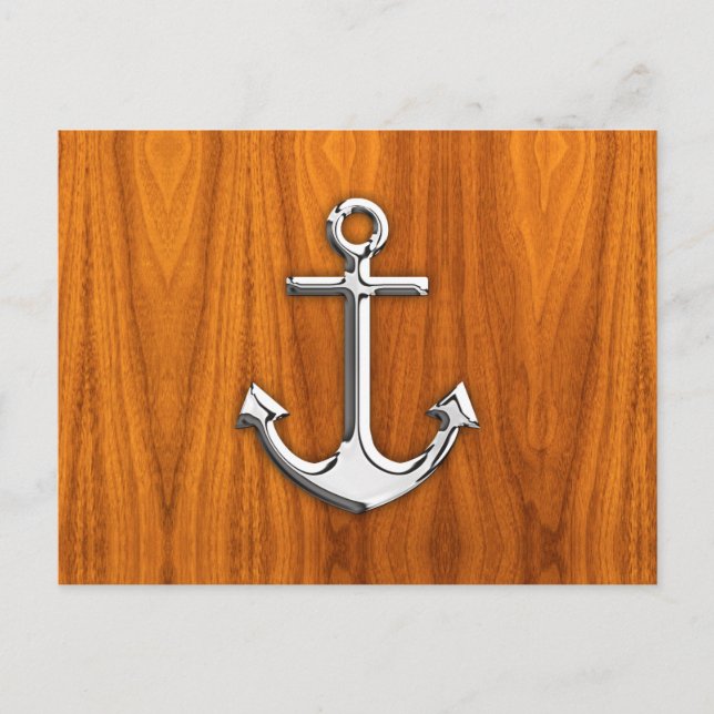 Chrome Like Anchor auf Teak Veneer Postkarte (Vorderseite)