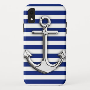Chrome like Anchor Graphic on Navy Stripes Case-Mate iPhone Hülle