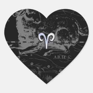 Chrome like Aries Zodiac Sign on Hevelius Black Herz-Aufkleber