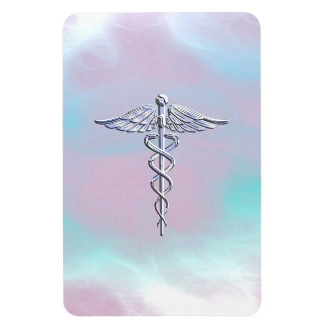 Chrome Like Caduceus Medical Symbol Mother Pearl Magnet (Vertikal)