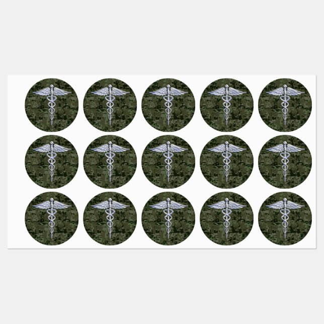 Chrome Like Caduceus Symbol auf Green Camouflage Etiketten (Blatt)