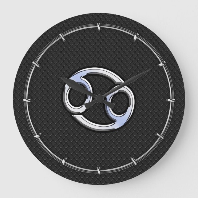 Chrome like Cancer Zodiac Symbol auf Schlangenstil Große Wanduhr (Vorderseite)