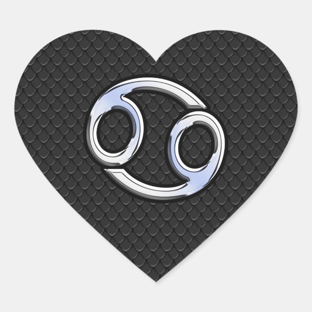 Chrome like Cancer Zodiac Symbol auf Schlangenstil Herz-Aufkleber (Vorderseite)