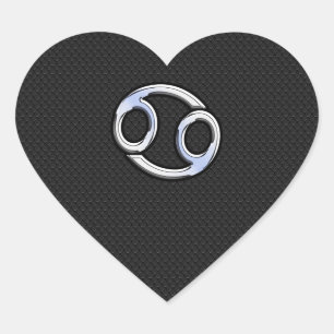 Chrome like Cancer Zodiac-Zeichen auf schwarz Herz-Aufkleber