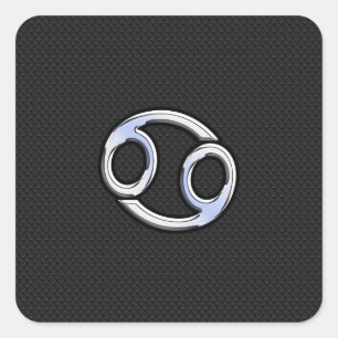 Chrome like Cancer Zodiac-Zeichen auf schwarz Quadratischer Aufkleber
