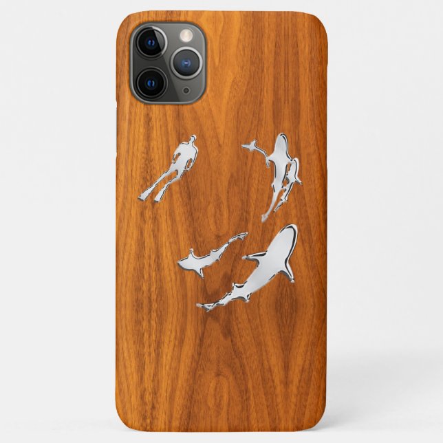 Chrome like Diver with Sharks Silhouetten Case-Mate iPhone Hülle (Rückseite)