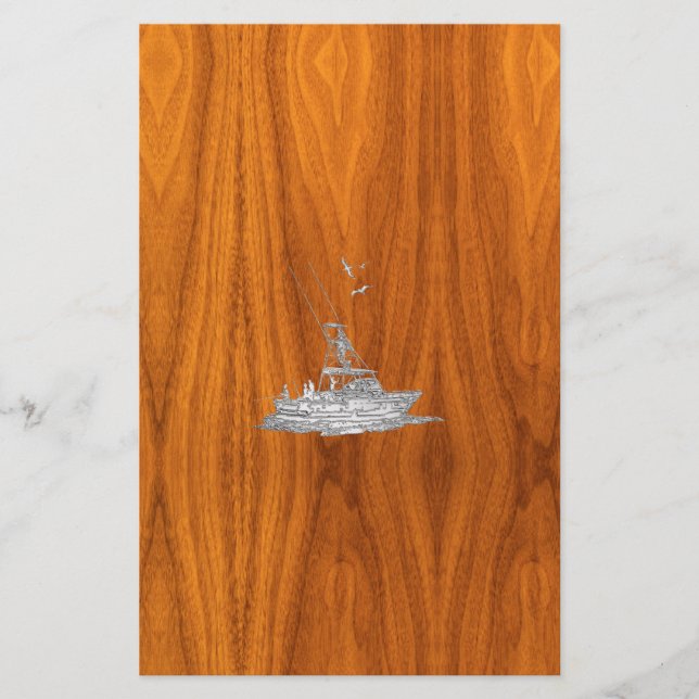 Chrome like Fishing Boat on Teak Wood Briefpapier (Vorderseite)