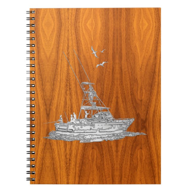 Chrome like Fishing Boat on Teak Wood Notizblock (Vorderseite)