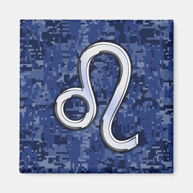 Chrome Like Leo Sign on Navy Blue Digital Camo Magnet (Vorne)
