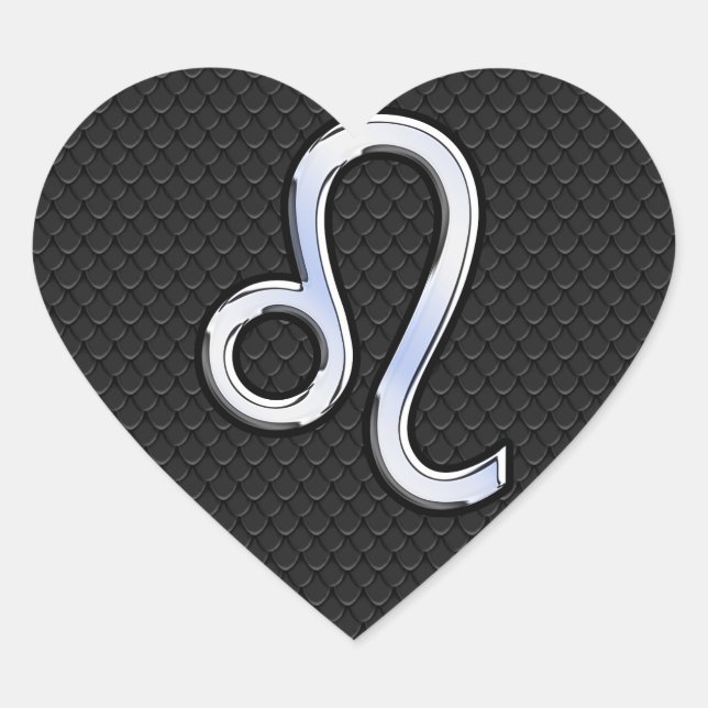 Chrome Like Leo Zodiac Sign auf Schlangenhaut Herz-Aufkleber (Vorderseite)
