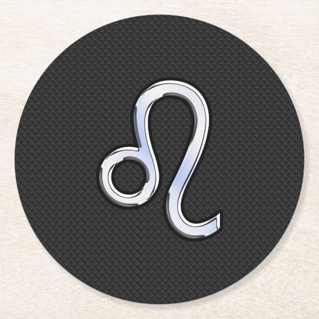 Chrome Like Leo Zodiac Symbol auf Schlangenhaut Runder Pappuntersetzer (Vorderseite)