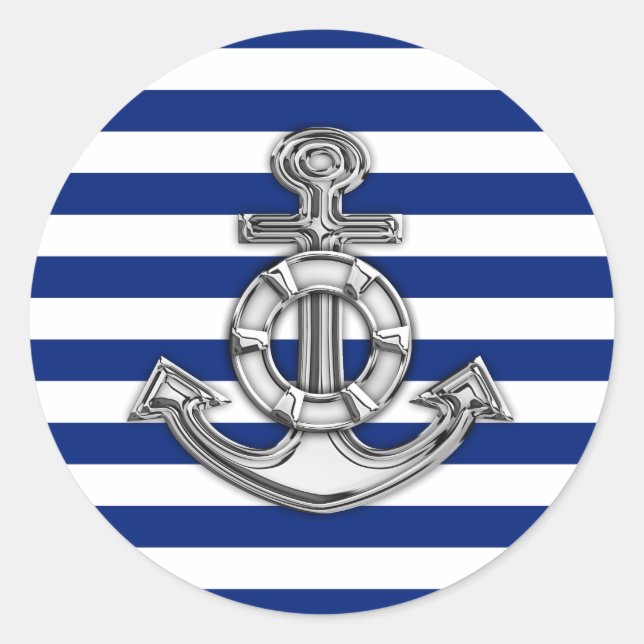 Chrome Like Lifesaver auf Nautic Stripes Runder Aufkleber (Vorderseite)