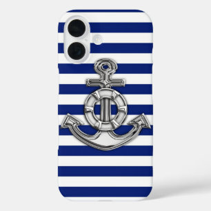 Chrome like Lifesaver on Nautical Stripes Decke iPhone 16 Hülle