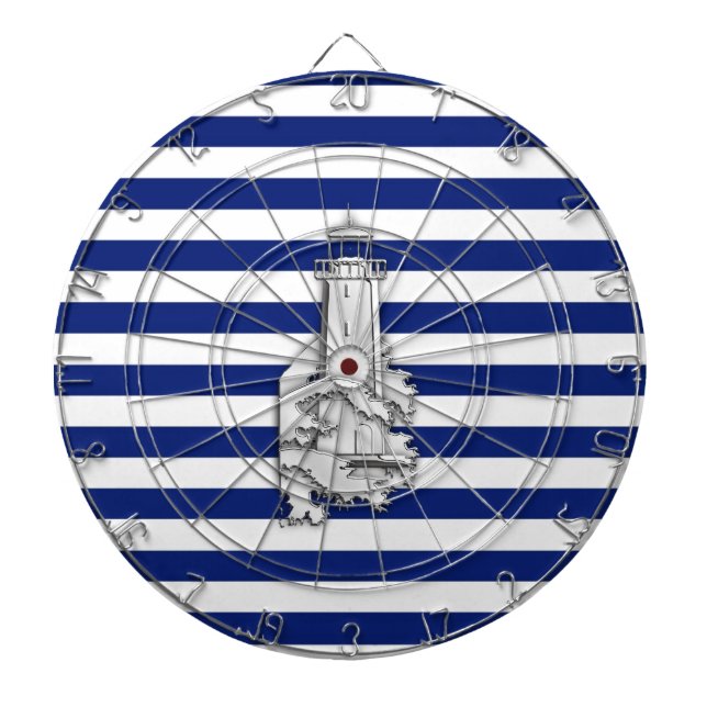 Chrome Like Lighthouse on Nautical Stripes Dartscheibe (vorne)
