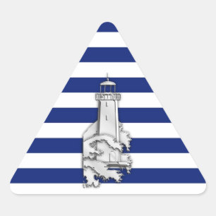 Chrome Like Lighthouse on Nautical Stripes Dreieckiger Aufkleber