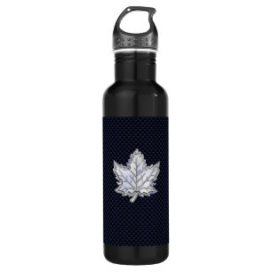 Chrome Like Maple Leaf on Carbon Fiber Print Edelstahlflasche