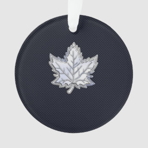 Chrome Like Maple Leaf on Carbon Fiber style Ornament