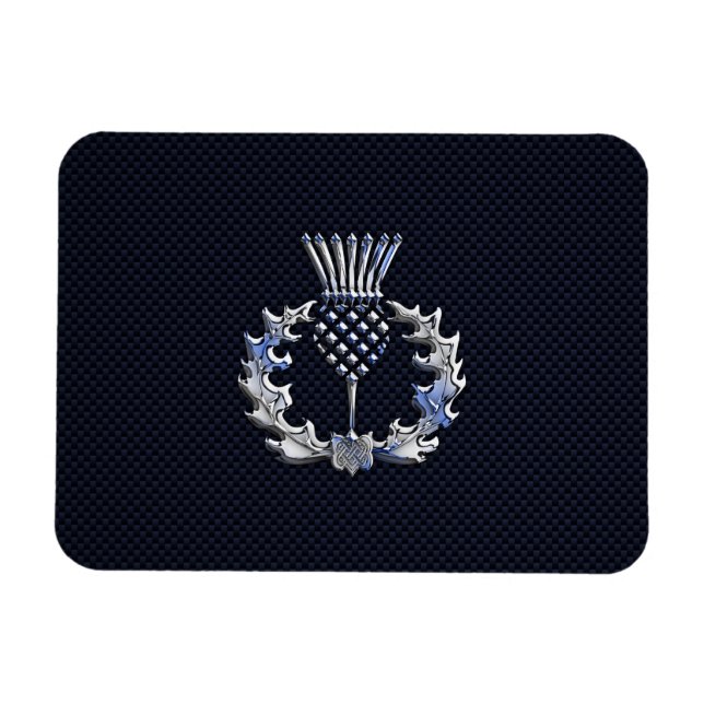 Chrome like on Carbon Fiber Print Scottish Thistle Magnet (Horizontal)
