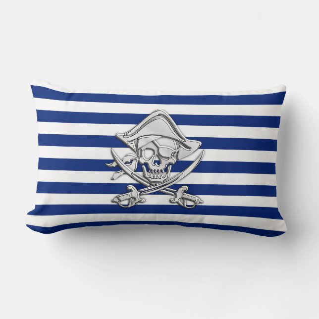 Chrome Like Pirate auf Nautic Stripes Lendenkissen (Vorderseite)