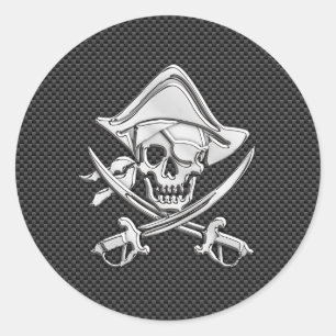 Chrome like Pirate on Black Carbon Fibre Runder Aufkleber