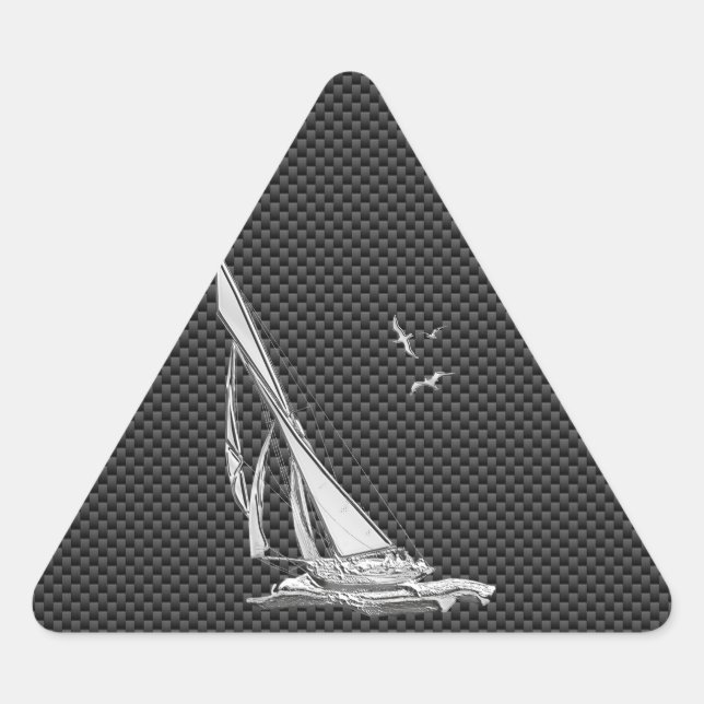 Chrome Like Relief boat on Carbon Fiber Dreieckiger Aufkleber (Vorderseite)