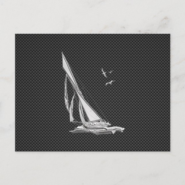 Chrome Like Relief boat on Carbon Fiber Postkarte (Vorderseite)