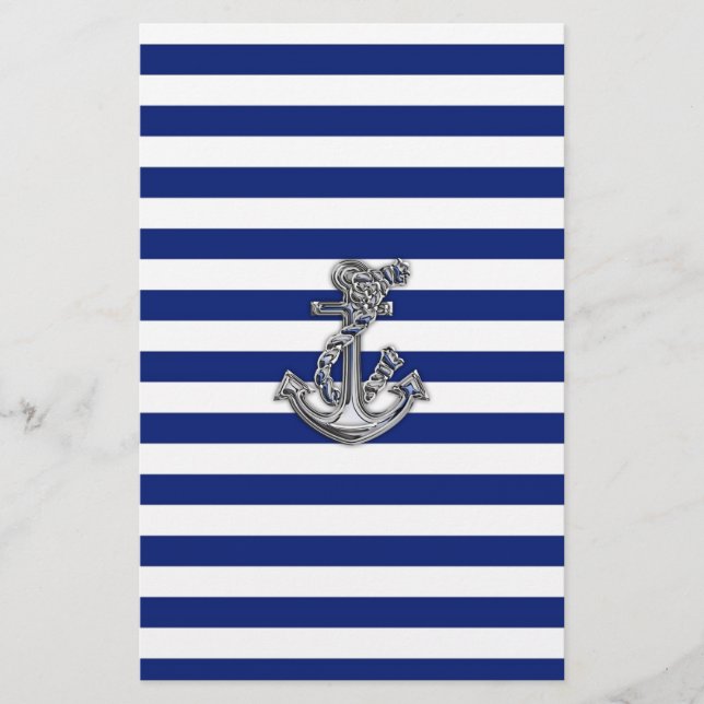 Chrome Like Rope Anchor auf Nautical Stripes Briefpapier (Vorderseite)
