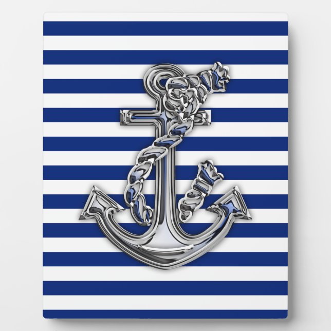 Chrome Like Rope Anchor auf Nautical Stripes Fotoplatte (Vorderseite)