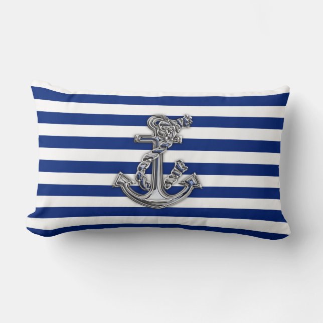 Chrome Like Rope Anchor auf Nautical Stripes Lendenkissen (Vorderseite)