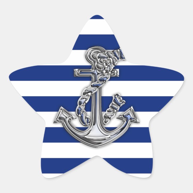 Chrome Like Rope Anchor auf Nautical Stripes Stern-Aufkleber (Vorderseite)