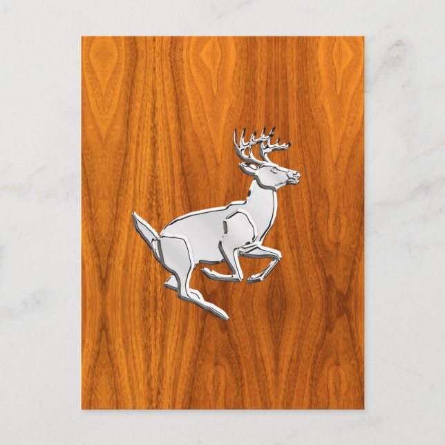 Chrome like Running Deer on Fine Teak Print Postkarte (Vorderseite)