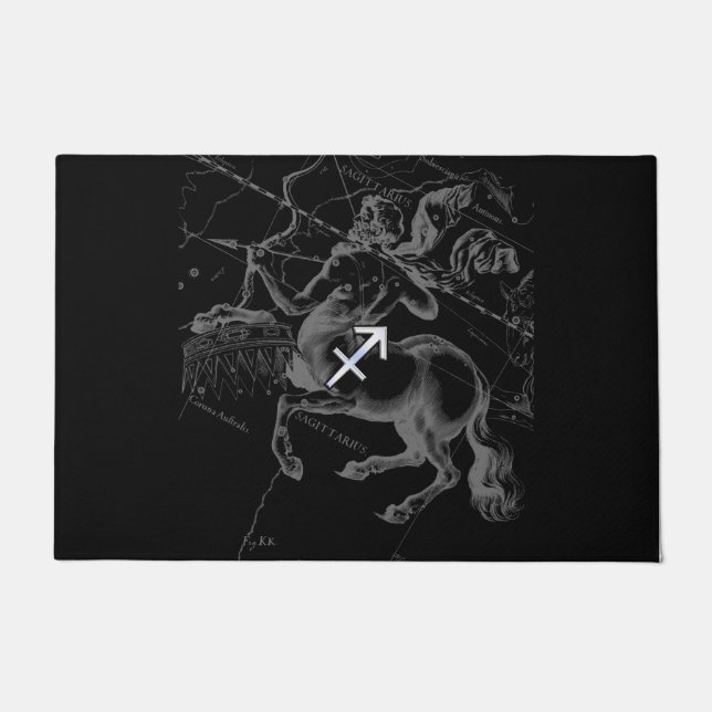 Chrome Like Sagittarius Sign auf Black Hevelius Fußmatte (Vorderseite)