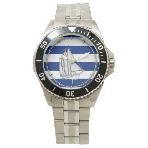 Chrome Like Sailboat auf nautischen Streifen Armbanduhr