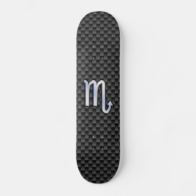 Chrome Like Scorpio Zodiac Sign Carbon Fiber Print Skateboard (Vorderseite)