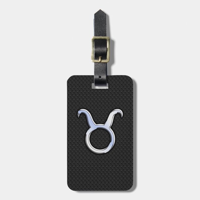 Chrome Like Taurus Zodiac Sign auf Black Snake Ski Gepäckanhänger (Vorderseite vertikal)
