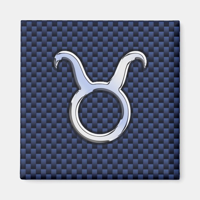 Chrome Like Taurus Zodiac Sign Blue Carbon Print Magnet (Vorne)