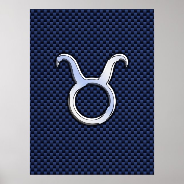 Chrome Like Taurus Zodiac Sign Blue Carbon Print Poster (Vorne)