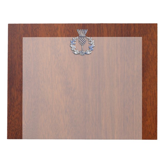 Chrome Like Thistle auf Mahogany Wood Style Notizblock (Vorderseite)