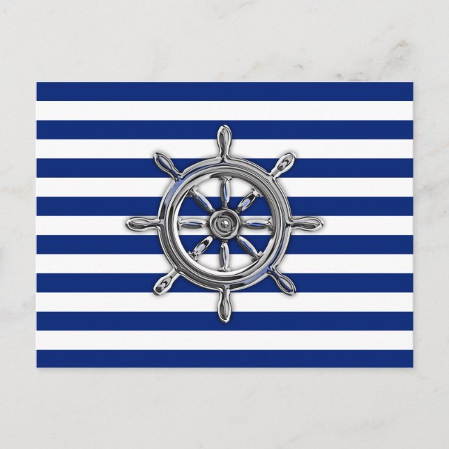 Chrome Like Wheel auf Nautical Stripes Postkarte (Vorderseite)