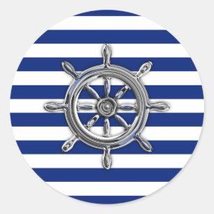 Chrome Like Wheel auf Nautical Stripes Runder Aufkleber