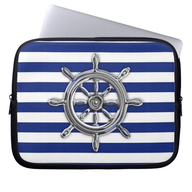 Chrome Like Wheel on Navy Stripes Laptopschutzhülle (Vorderseite)
