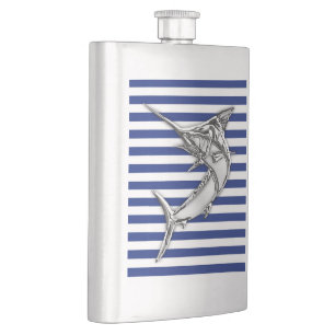 Chrome Marlin on Navy Stripes Print Flachmann