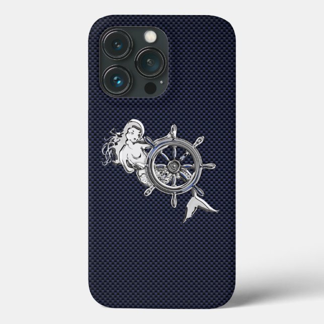 Chrome Mermaid auf Carbon Fibre Print Case-Mate iPhone Hülle (Rückseite)